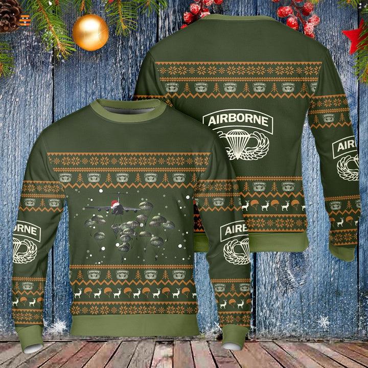 Veteran Airborne Deivision Parachute Green Ugly Christmas Sweater