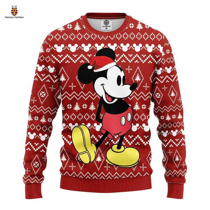 Disney Mickey Mouse Hat Tree Head Pattern Red Ugly Christmas Sweater