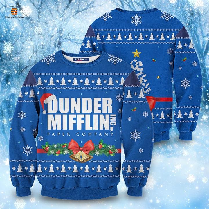 The Office Movie Dunder Mifflin Paper Company Blue Ugly Christmas Sweater