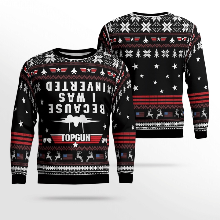 Veteran Because I Saw Inverted Topgun Black White Ugly Christmas Sweater