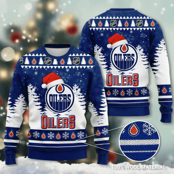Edmonton Oilers Santa Hat Snowflake Ugly Christmas Sweater