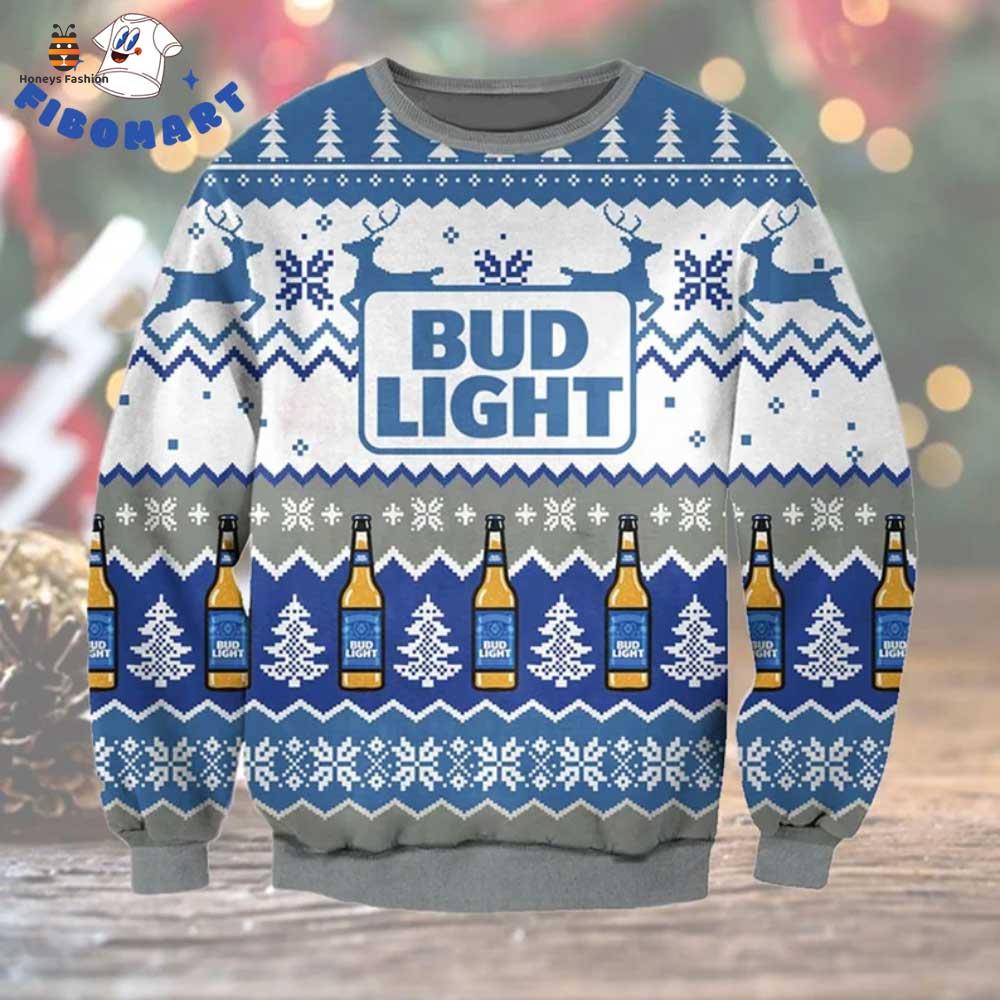 Bud Light Reindeer Snowflake Ugly Christmas Sweater