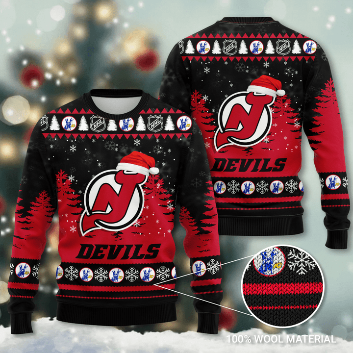 New Jersey Devils Santa Hat Snowflake Ugly Christmas Sweater