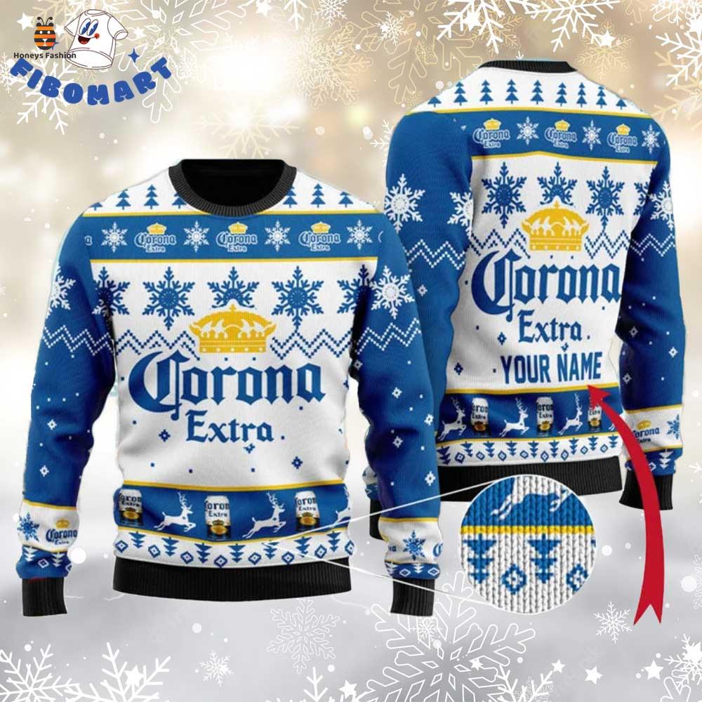 Corona Extra Beer Custom Name Ugly Christmas Sweater