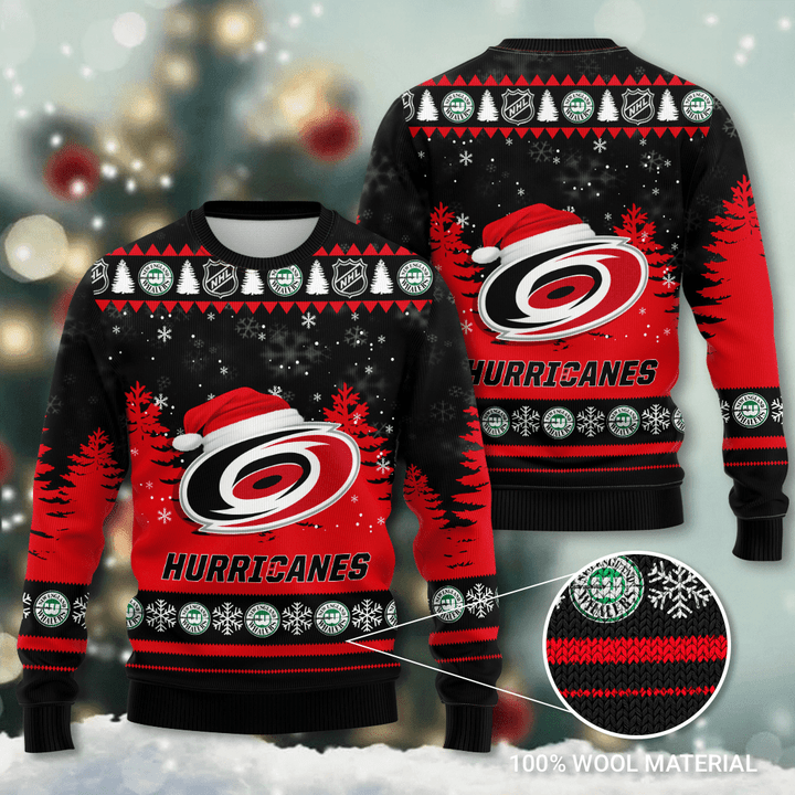 Carolina Hurricanes Santa Hat Snowflake Ugly Christmas Sweater
