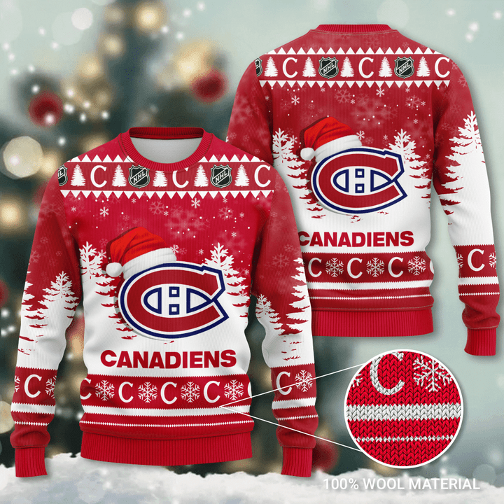 Montreal Canadiens Santa Hat Snowflake Ugly Christmas Sweater
