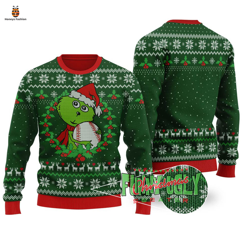 Grinch Loves Baseball Ugly Christmas Sweater