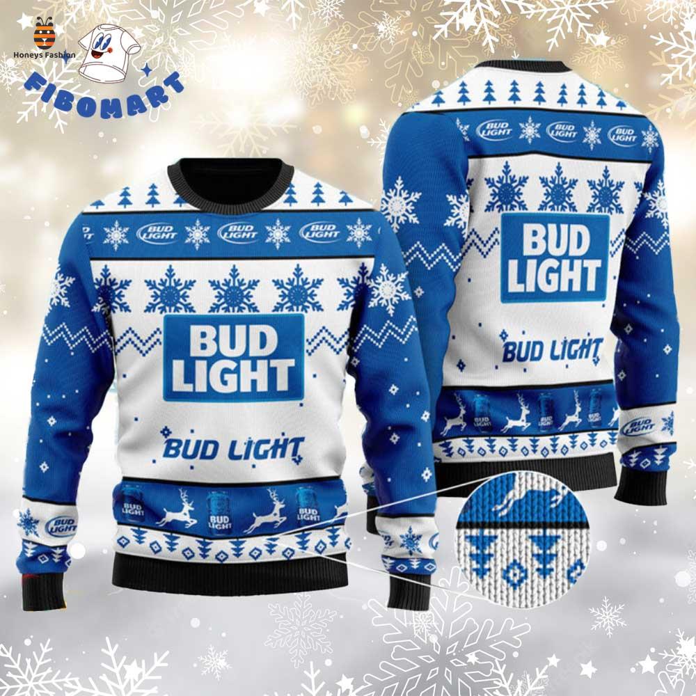 Bud Light Snowflakes Reindeer Ugly Christmas Sweater