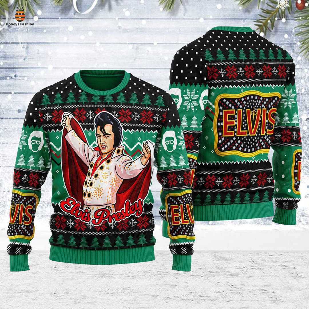Elviss presleyy belt buckle sign with rhinestone ugly christmas sweater