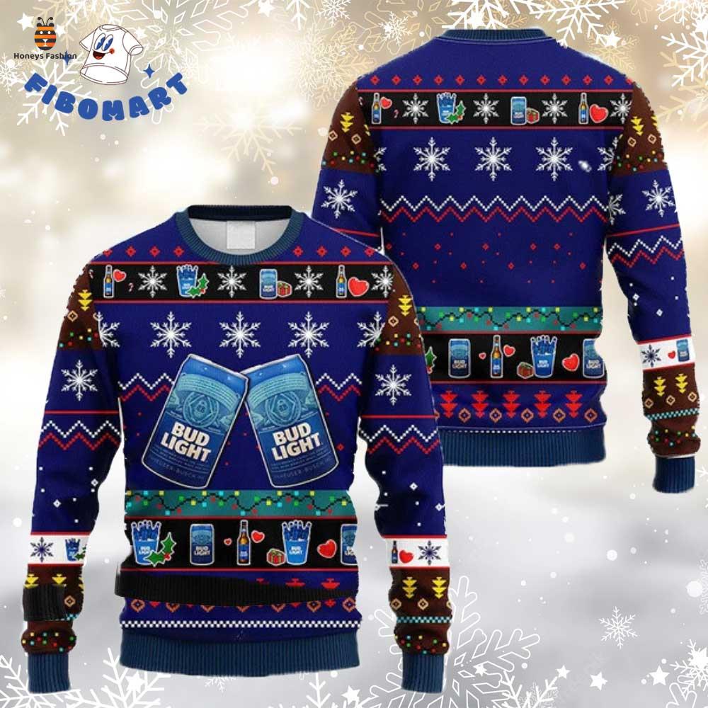 Bud Light Beer Snowflakes Ugly Christmas Sweater