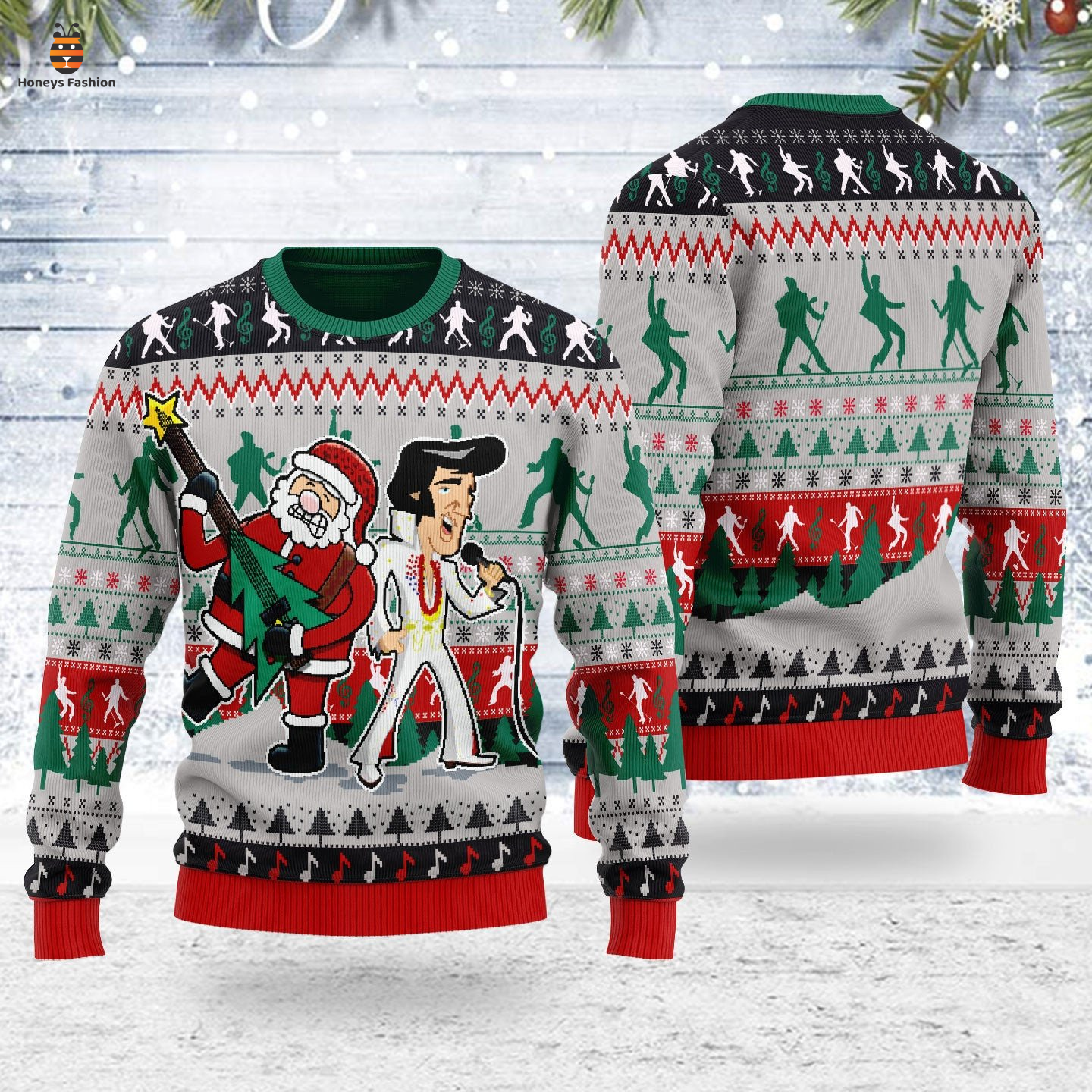 Elviss presleyy with santa ugly christmas sweater