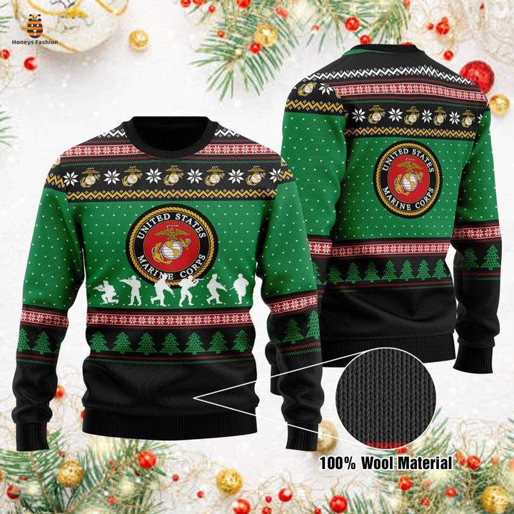 United States Veteran Marine Corps Seal Green Black Ugly Christmas Sweater