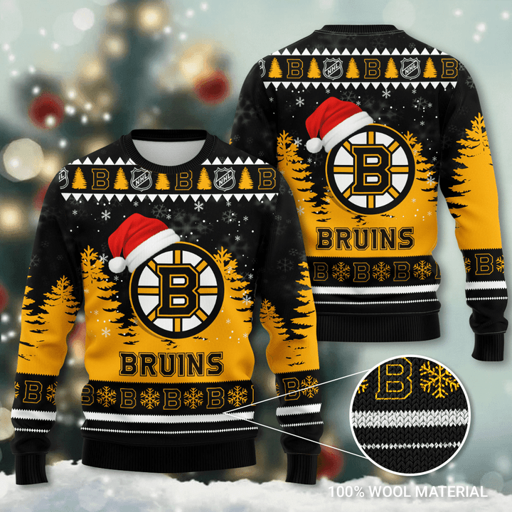 Boston Bruins Santa Hat Snowflake Ugly Christmas Sweater