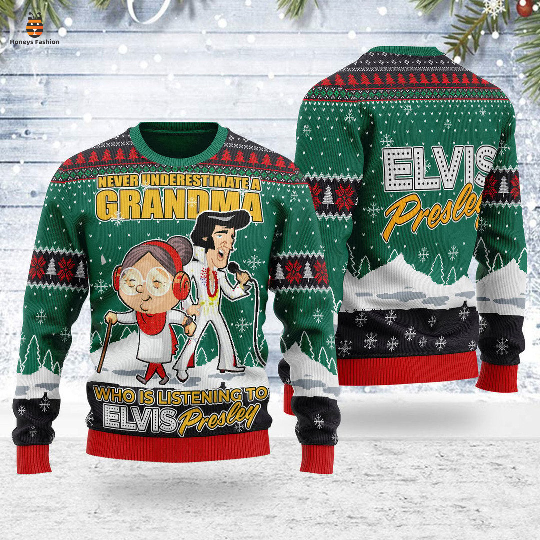 Elvis presley with grandma ugly christmas sweater