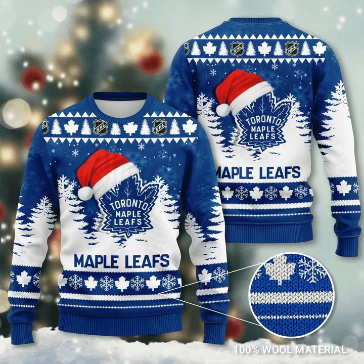 Toronto Maple Leafs Santa Hat Snowflake Ugly Christmas Sweater