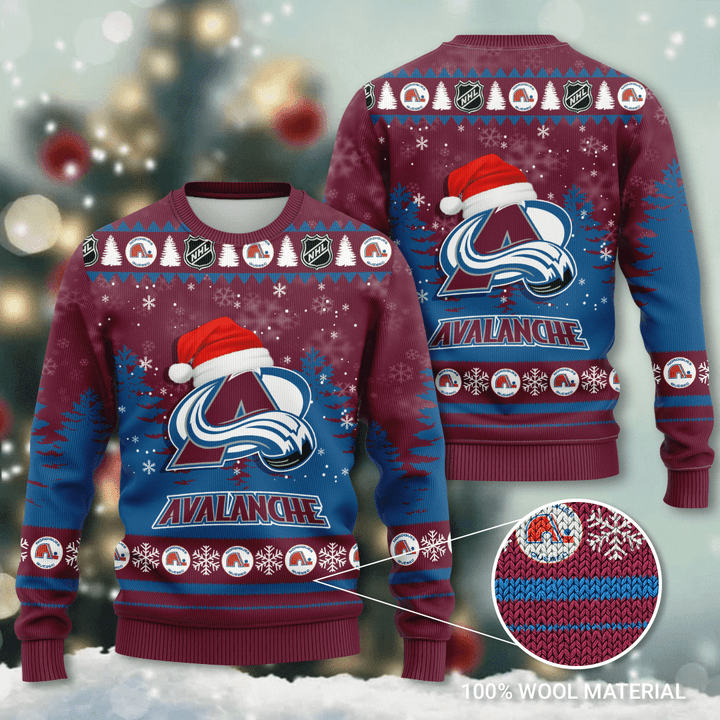 Colorado Avalanche Santa Hat Snowflake Ugly Christmas Sweater