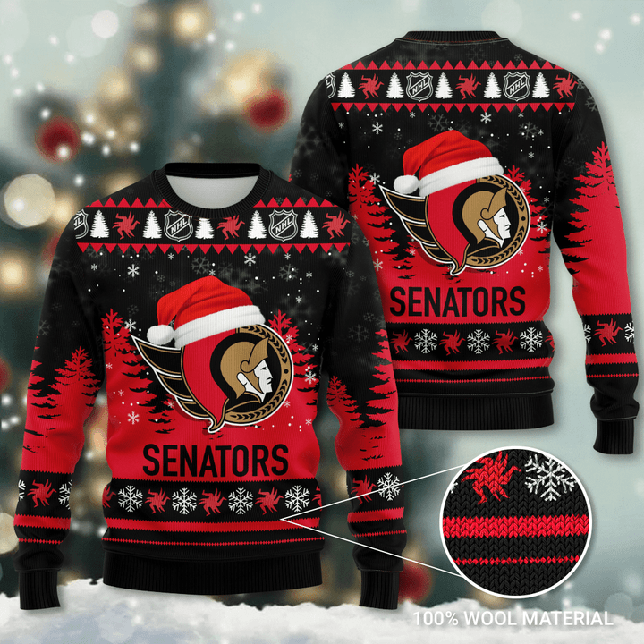 Ottawa Senators Santa Hat Snowflake Ugly Christmas Sweater