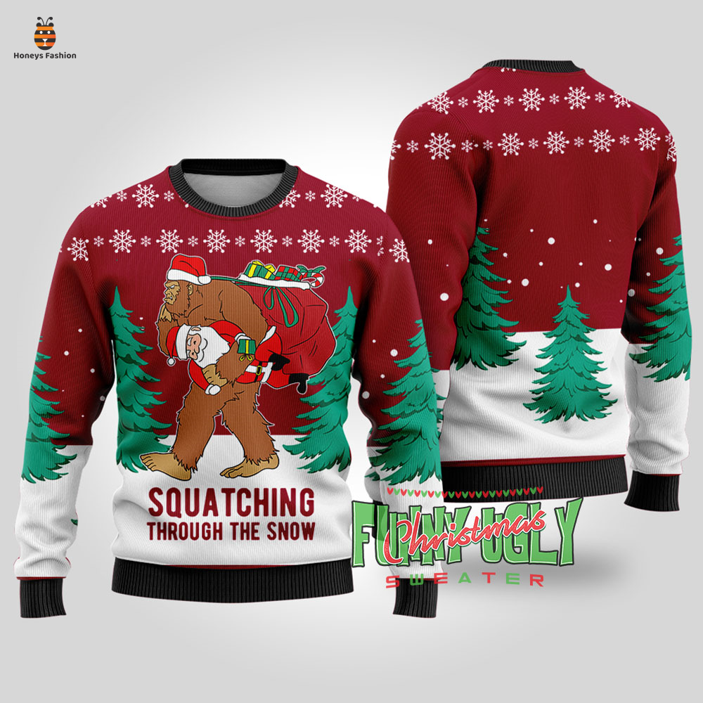 Squatching Through The Snow Ugly Christmas Sweater