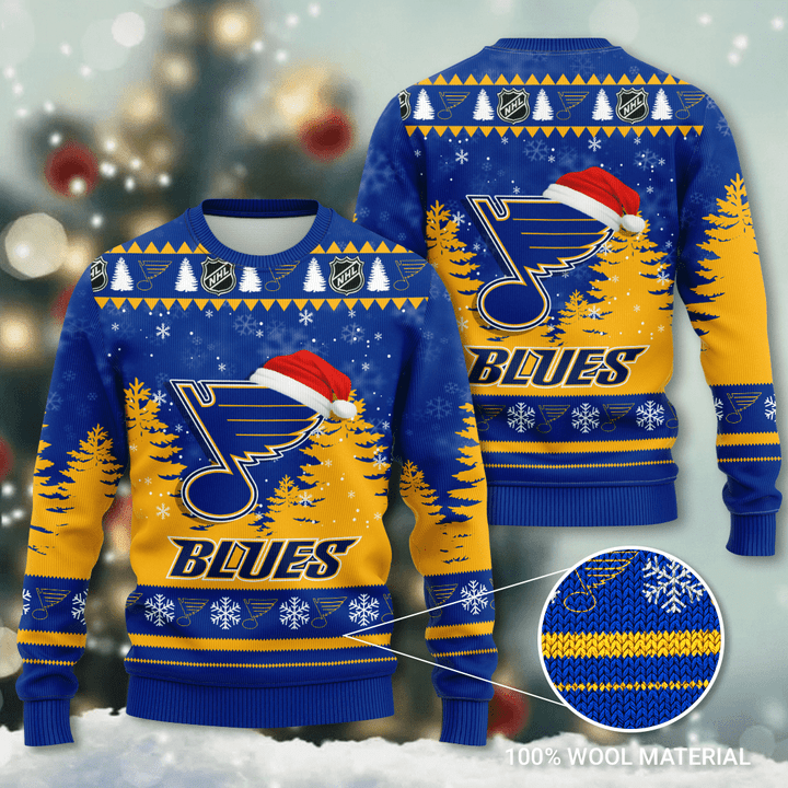 St. Louis Blues Santa Hat Snowflake Ugly Christmas Sweater