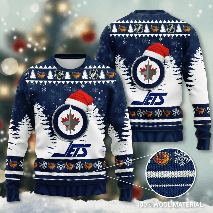 Winnipeg Jets Santa Hat Snowflake Ugly Christmas Sweater