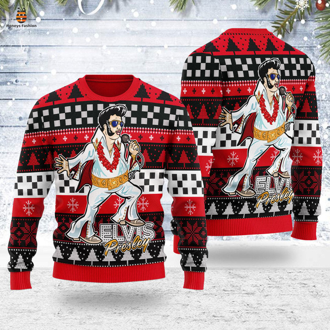 Elvis fatley meme red ugly christmas sweater