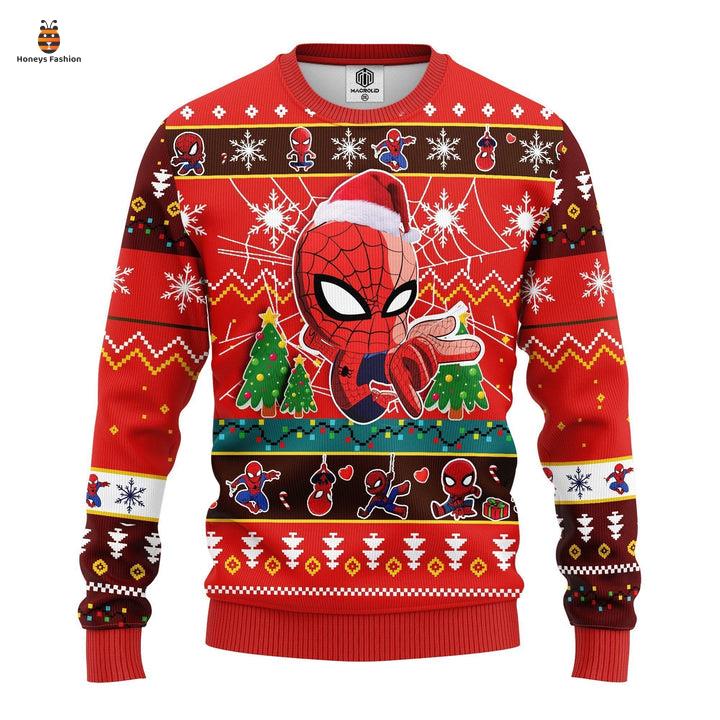 Spider Man Chibi Cute Pattern Red Ugly Christmas Sweater