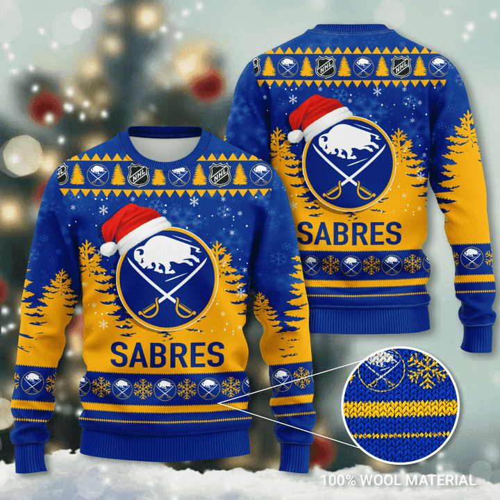 Buffalo Sabres Santa Hat Snowflake Ugly Christmas Sweater