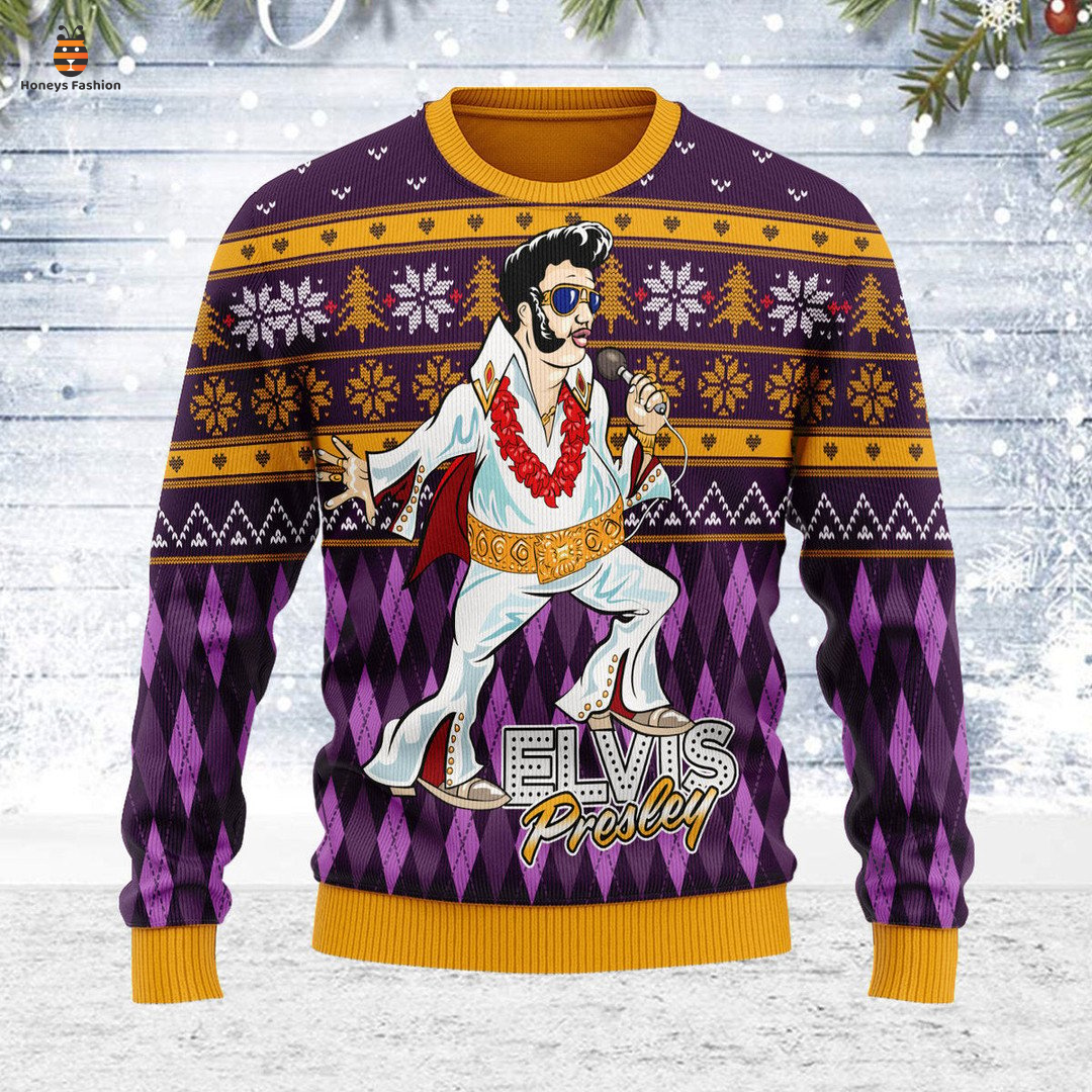 Elvis fatley meme purple ugly christmas sweater