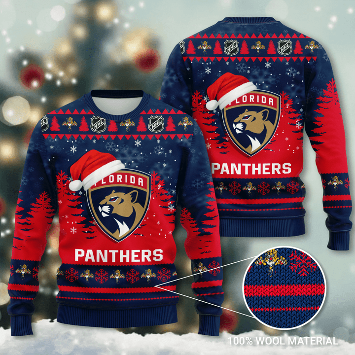 Florida Panthers Santa Hat Snowflake Ugly Christmas Sweater