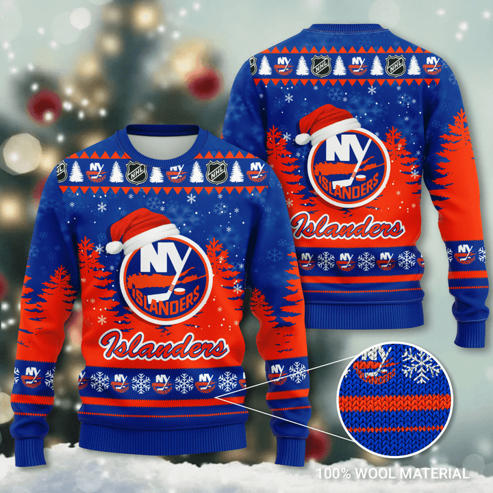 New York Islanders Santa Hat Snowflake Ugly Christmas Sweater