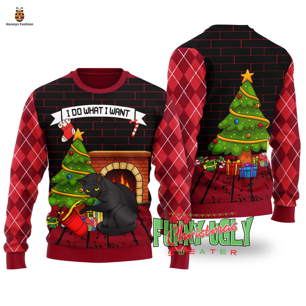 Mischievous Black Cat I Do What I Want Ugly Christmas Sweater