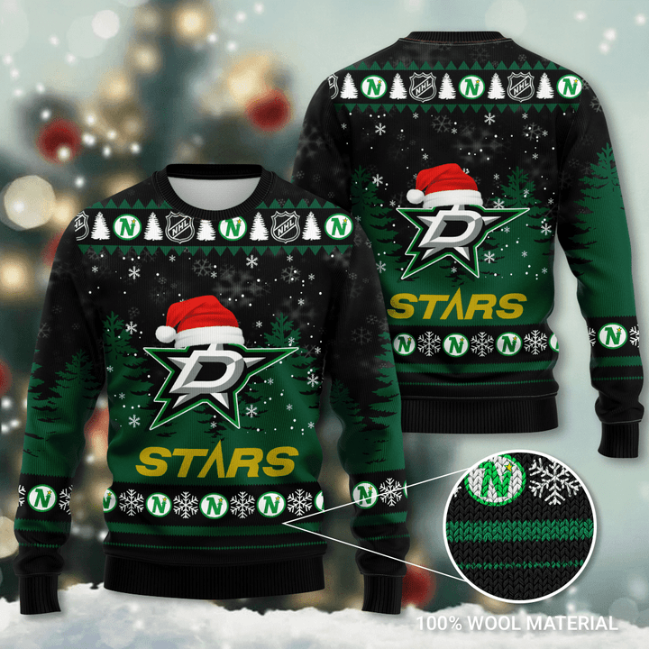 Dallas Stars Santa Hat Snowflake Ugly Christmas Sweater