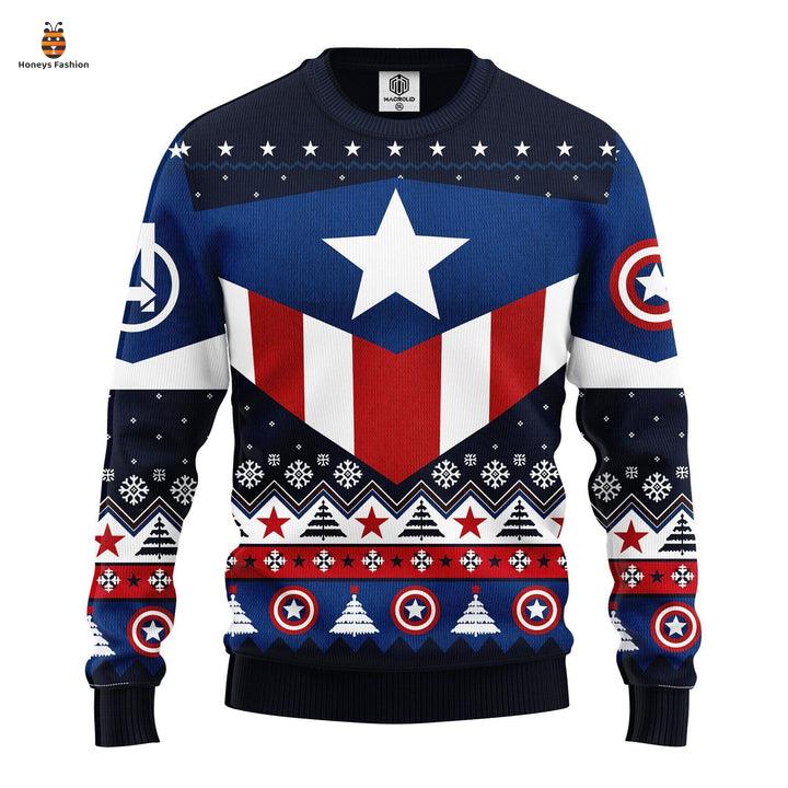 Captain American Marvel Pattern Blue Red White Ugly Christmas Sweater