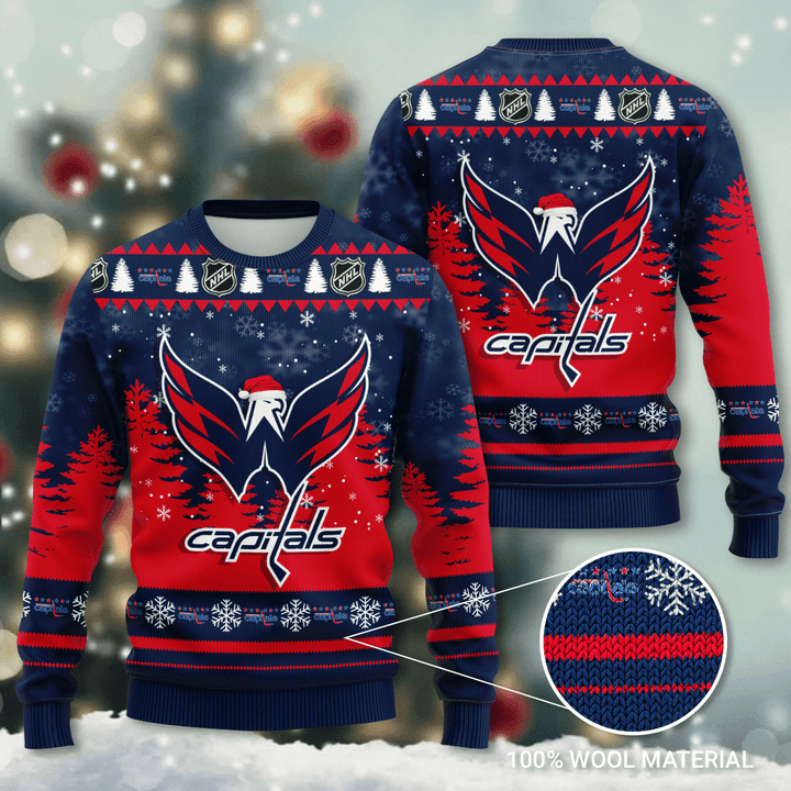 Washington Capitals Santa Hat Snowflake Ugly Christmas Sweater