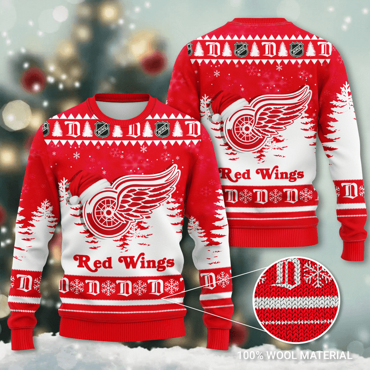 Detroit Red Wings Santa Hat Snowflake Ugly Christmas Sweater