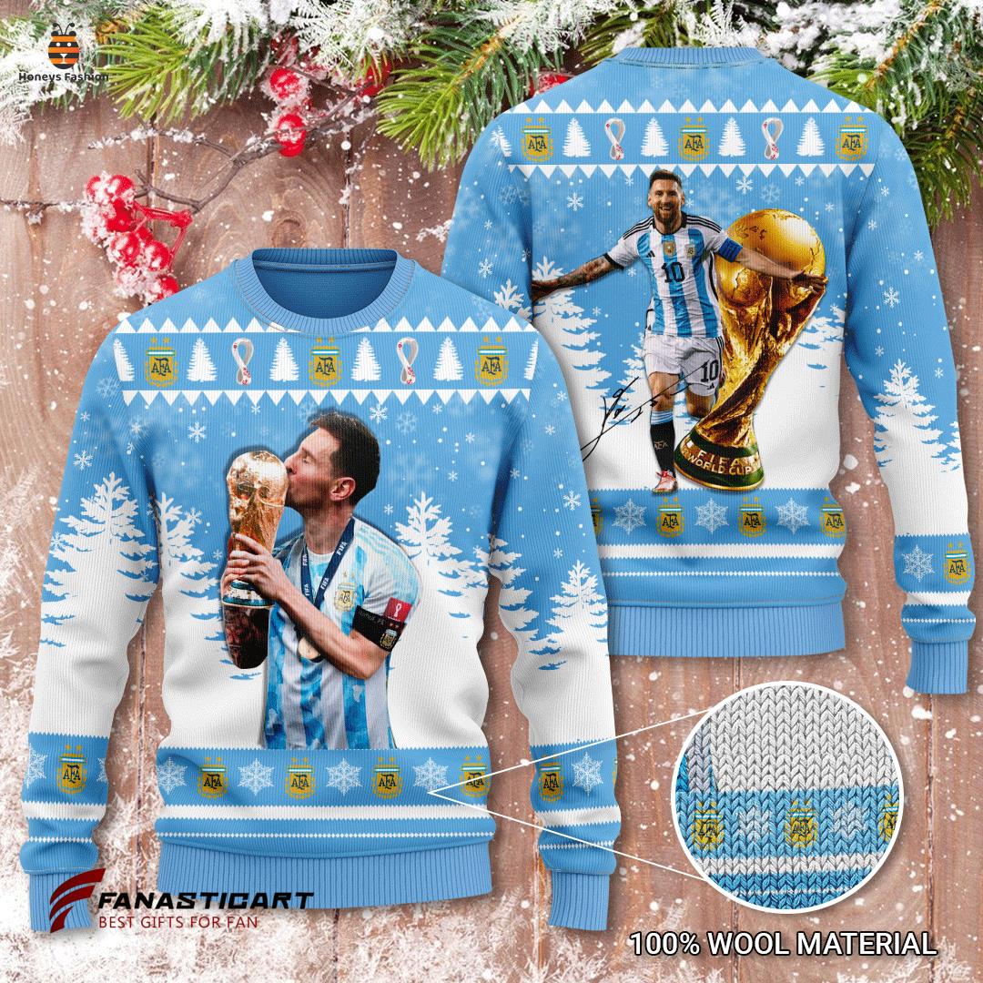 Lionel Messi Portrait World Cup Champion Signature Ugly Sweater