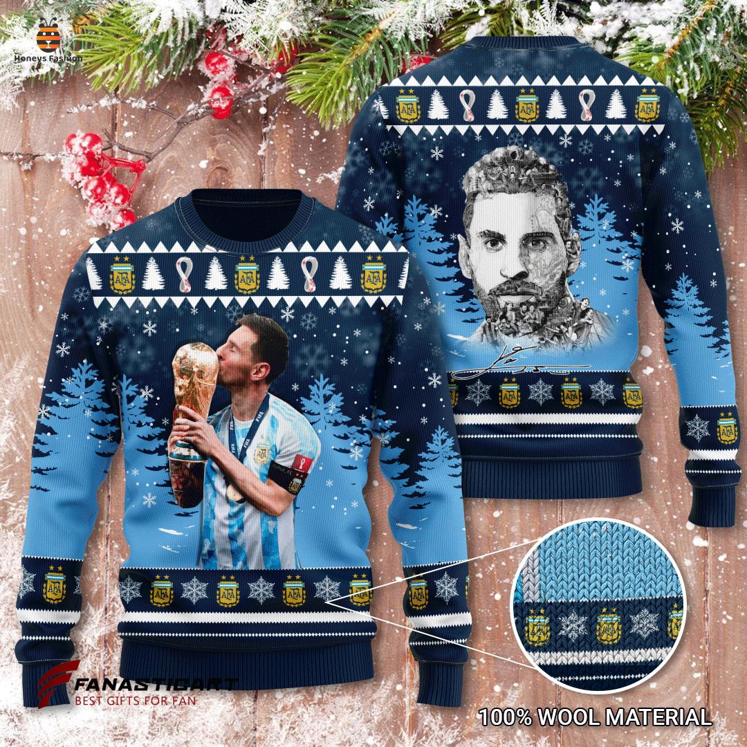 Lionel Messi Portrait World Cup Champion Ugly Sweater