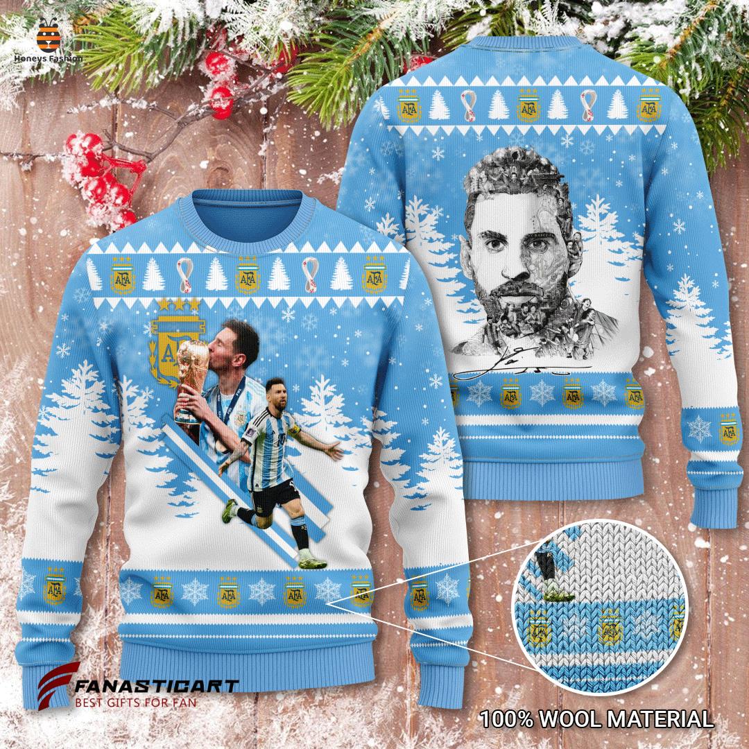 Lionel Messi World Cup Champion Snowflake Ugly Sweater