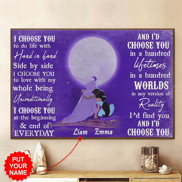 Aladdin I choose you to do life with Hand and Hand personalized canvas