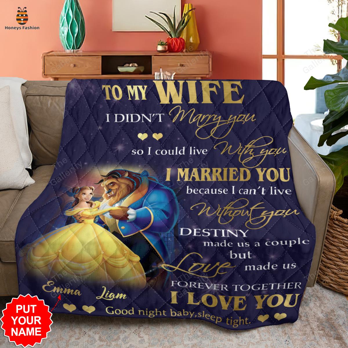 Beauty and the Beast Cartoon Personalized Quilt Blanket