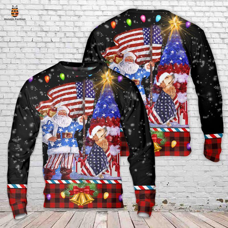 Golden Retriever American Flag Ugly Christmas Sweater