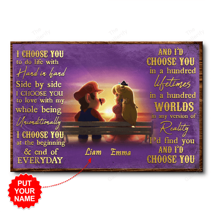 Mario And Peach I choose you to do life with personalized canvas
