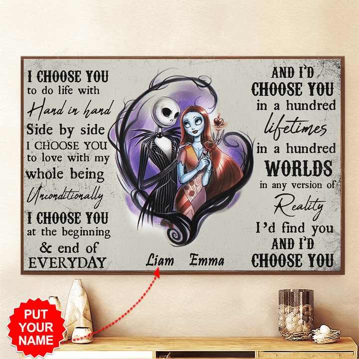 The Nightmare Before Christmas I choose you to do life with Hand and Hand personalized canvas