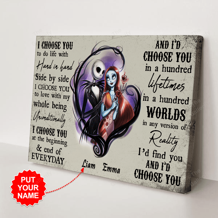 The Nightmare Before Christmas I choose you to do life with Hand and Hand personalized canvas