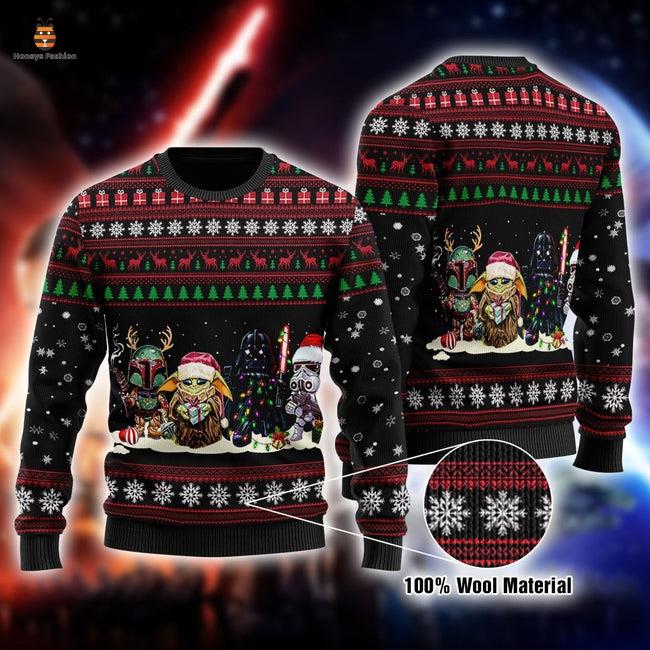 Star Wars Mandalorian Grogu Darth Vader Stormtrooper Christmas Ugly Sweater