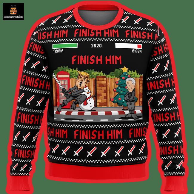 Trump Finish Him Pattern Black Red Christmas Ugly Sweater