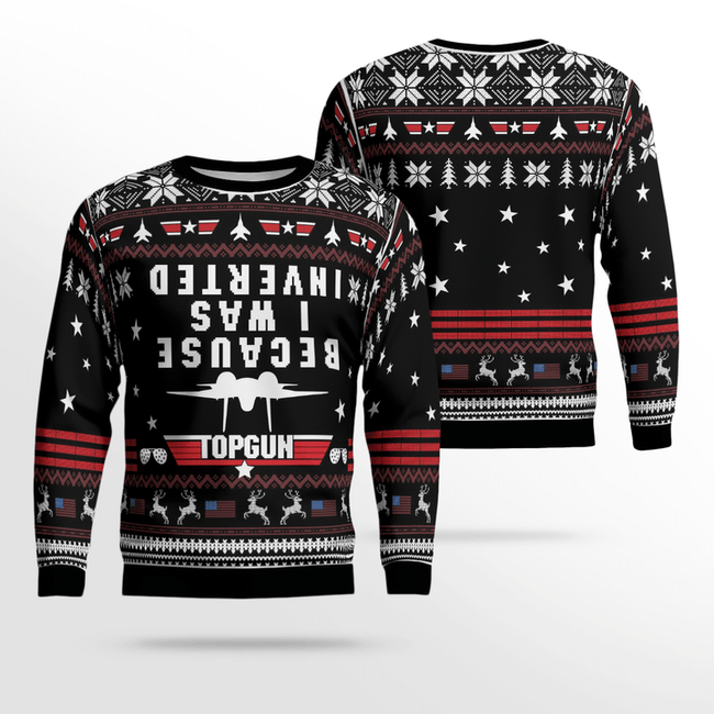 Veteran Because I Saw Inverted Topgun Black White Christmas Ugly Sweater