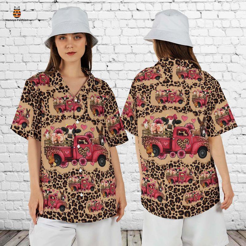 Valentine’s Day Leopard Farm Animals Truck Hawaiian Shirt