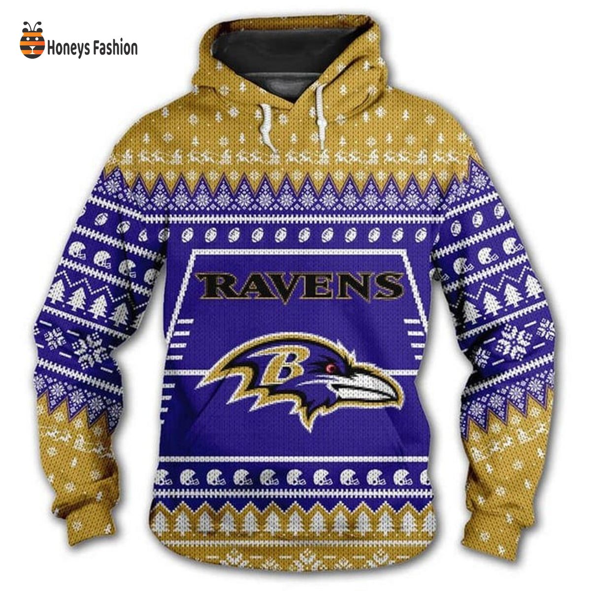 Baltimore Ravens Reindeer Snowflake Christmas 3D Hoodie