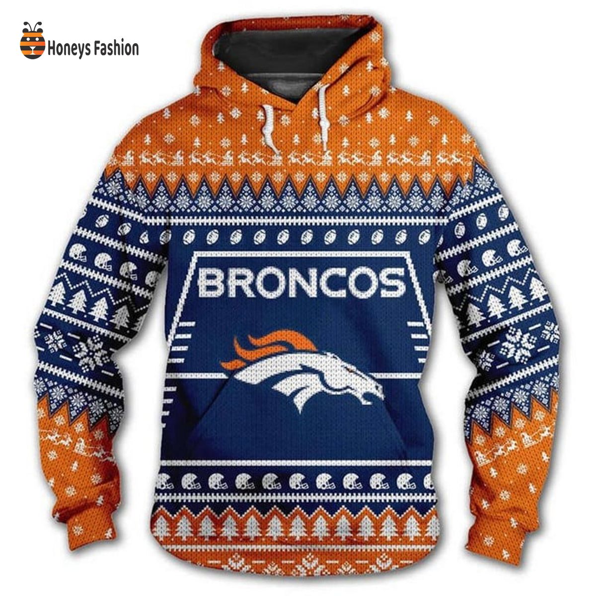 Denver Broncos Reindeer Snowflake Christmas 3D Hoodie